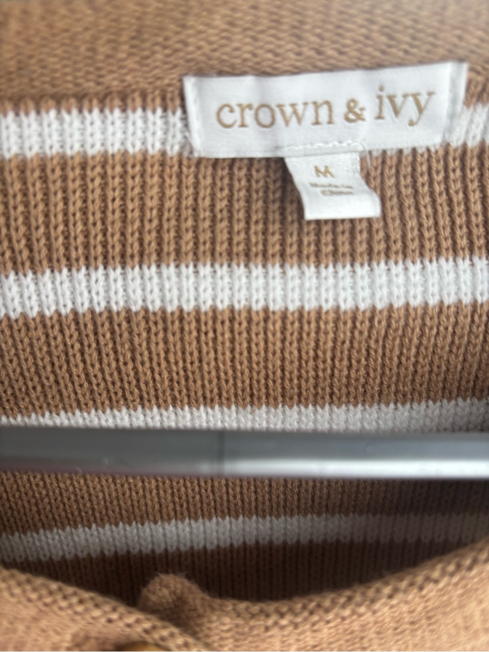 crown & ivy Tan and White Striped Button-Front Cardigan - Picture 2 of 6